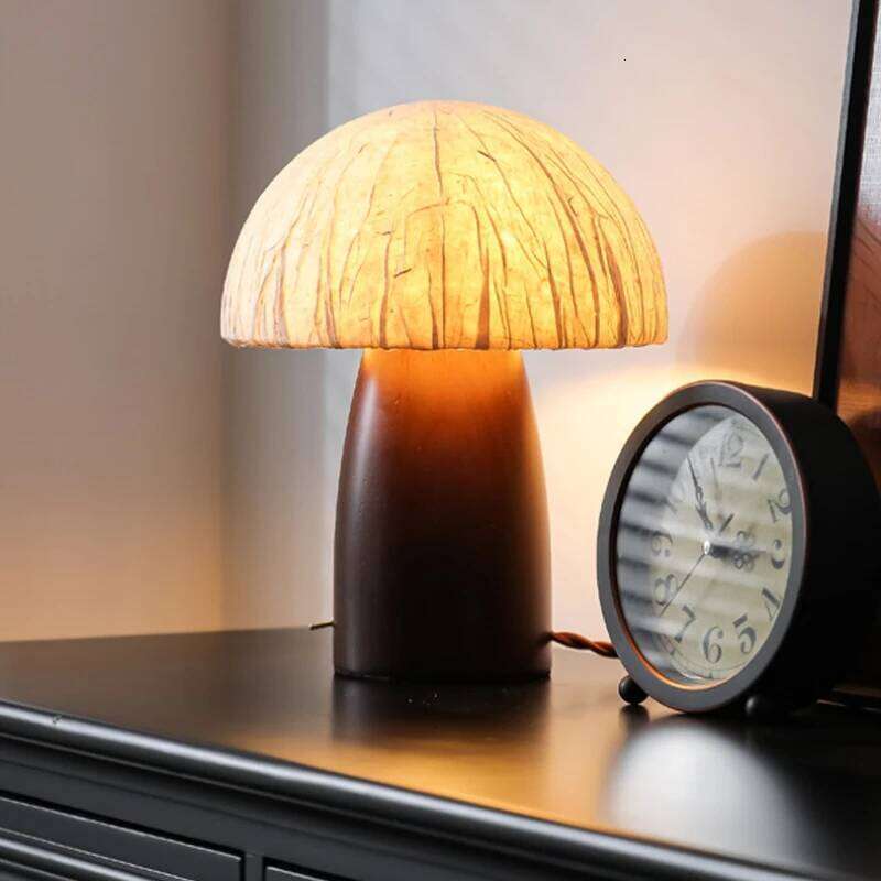 Japanese Retro Wooden Mushroom LED E27 Table Lamps Rice Paper Lampshade Creative Living Room Bedroom Study Restaurant Desk Light Z260227