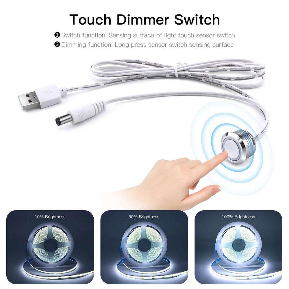 Dimmable Touch Sensor Switch USB COB LED Strip Light 320leds/m Diode Tape 5V Cabinet Lights Cupboard Kitchen Bedside Night Lamp Z260226