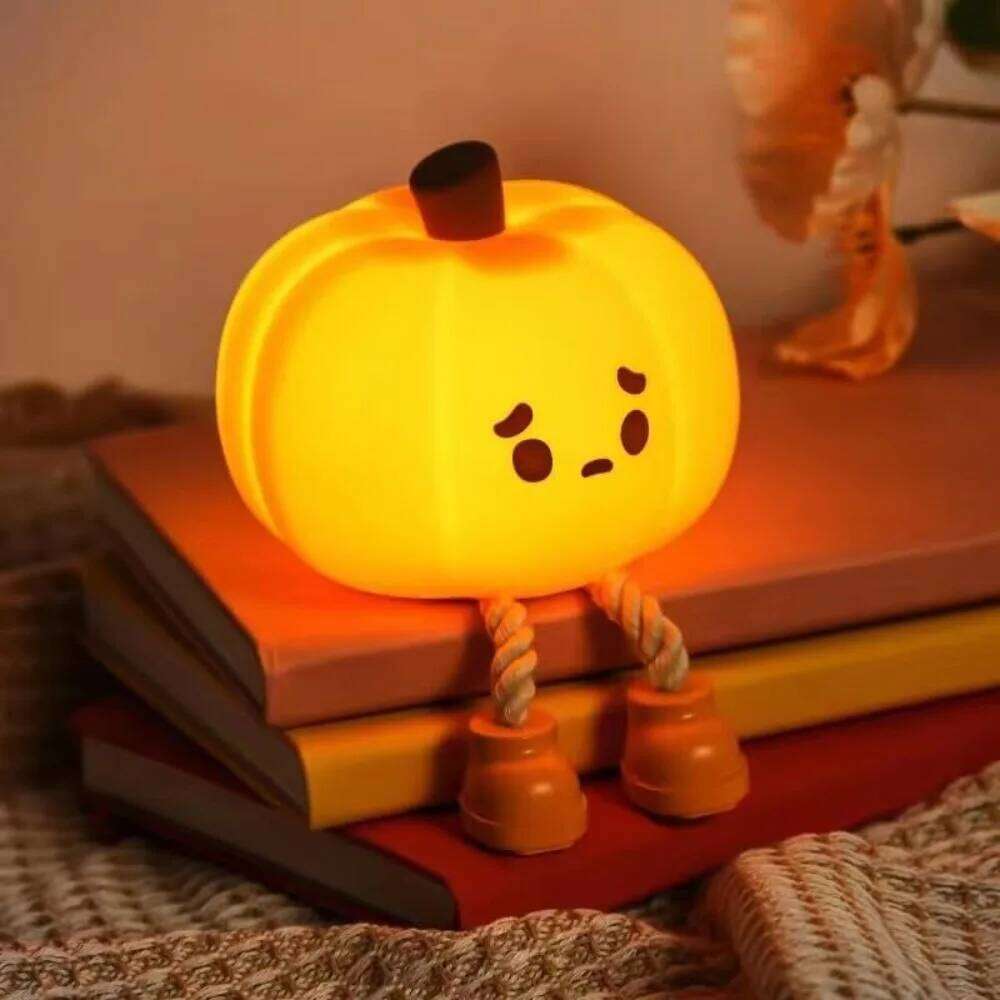 Silicone Halloween Night USB Charging Adjustable Brightness LED Pumpkin Timing Soft Desktop Light Kids Z260227