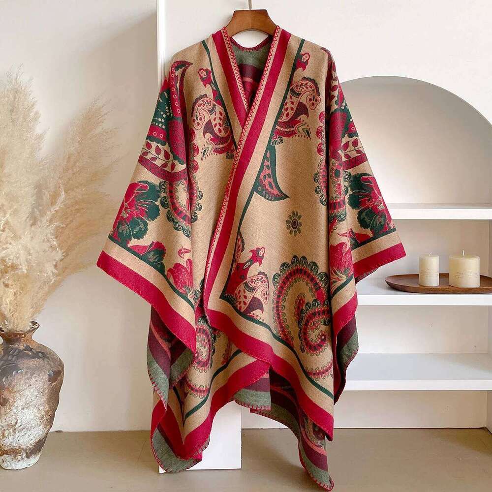 Elegant Jacquard Design Scarf Style Cloak Oversized Shawl - New Imitation Cashmere Soft Warm, Autumn Winter Coldproof Windproof Z260226