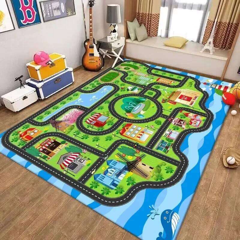 VIKAMA Road Rug Kid Play Playroom Toy Car Mat Kids Carpet City Map for Bedroom Classroom Home Decor H260226