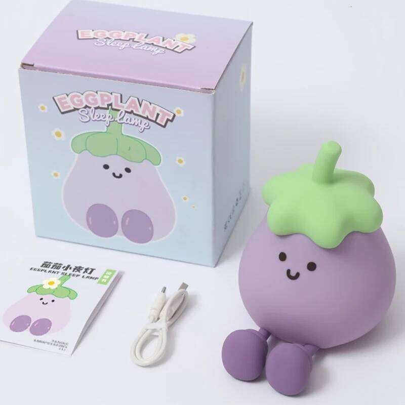 LED Cute Light Dimmable Nursery Eggplant Lamps Super Squishy Silicone USB Rechargeable Touch Control Night Lamp Z260227