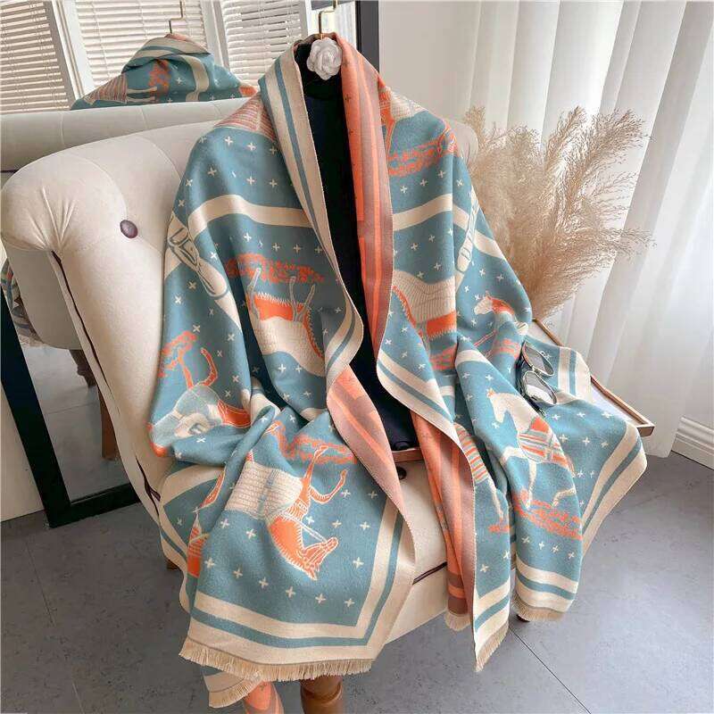 Luxury Horse Print Thick Cashmere Blanket Women Scarf Warm Pashmina Shawl Winter Wraps Bufanda New Design Poncho Echarpe Female Z260226