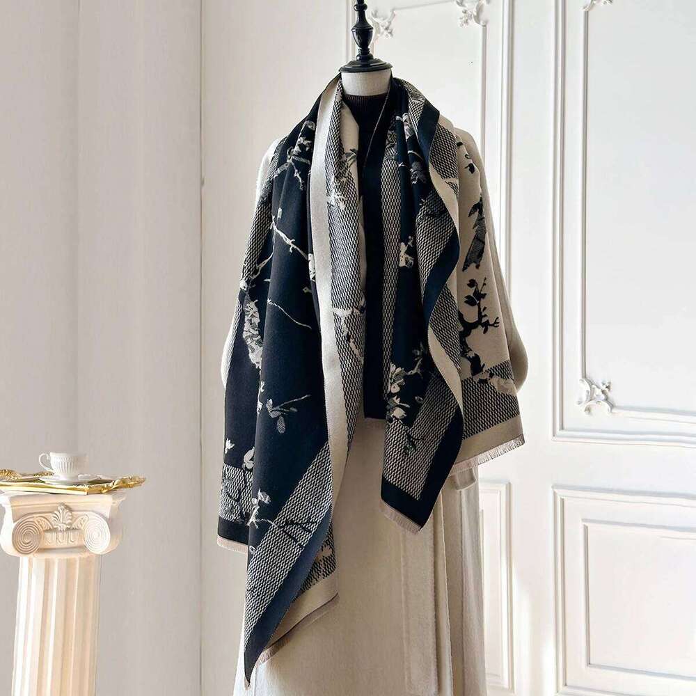 Luxury Women's Faux Cashmere Scarf Warm Pashmina Blanket Poncho Fashion Print Thick Shawl for Autumn Winter Z260226