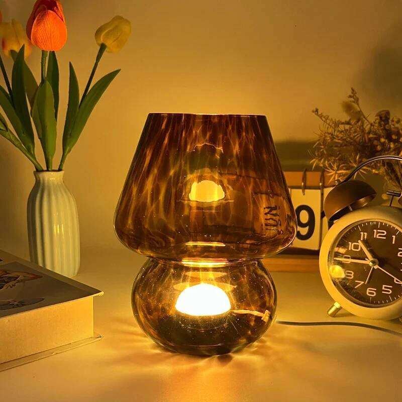 Glass Table Lamp Mushroom Desk Lamps Bedroom Bedside Desktop Decorative Room Night Light Modern Minimalist Atmosphere Led Lights Z260227