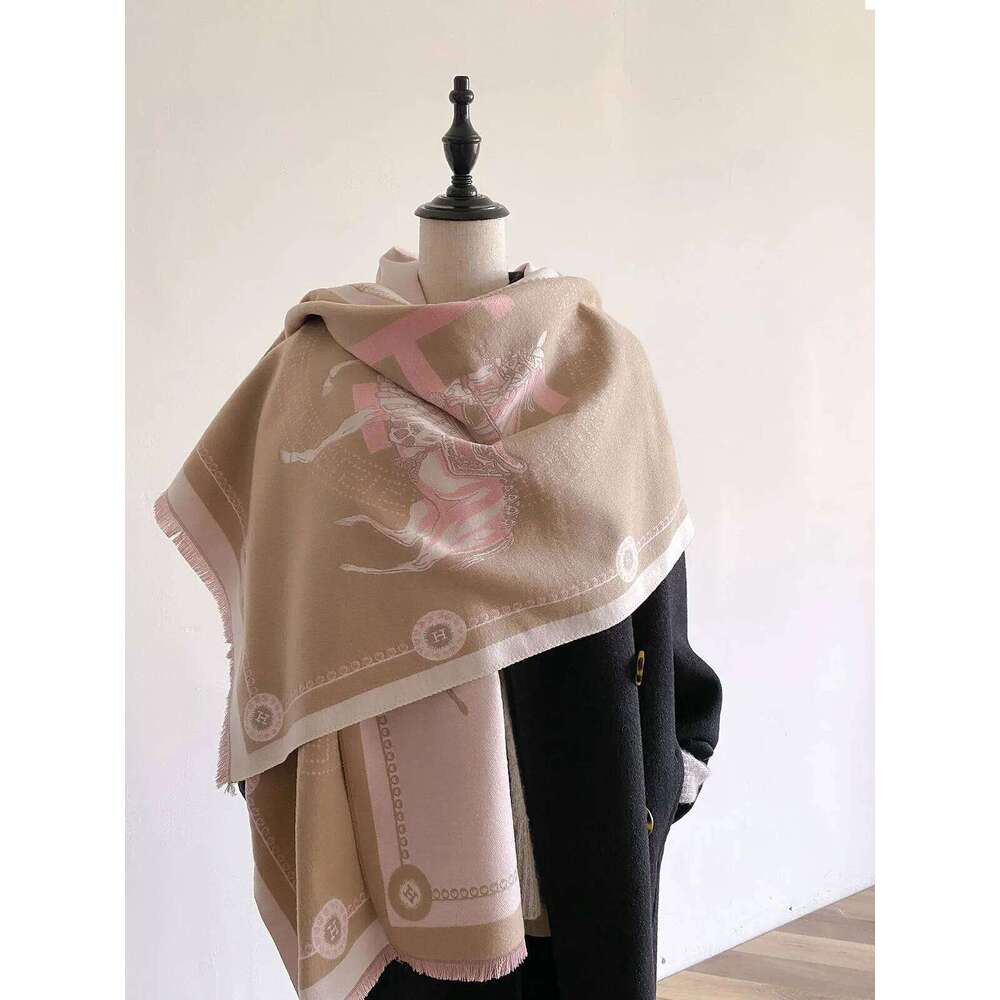 2024 New Women's Horse Print Faux Cashmere Fall Winter Thickened Fashion Warm and Versatile Scarf Shawl Z260226