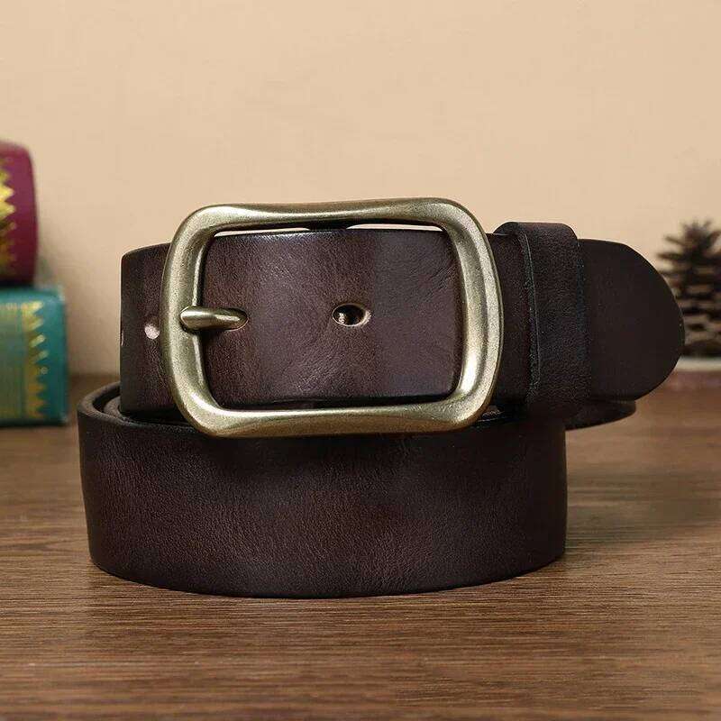 3.8 Width High Quality Pure Cowhide Genuine Leather Men's Fashion Brass Buckle Brand Jeans Belts for Men Luxury Z260226