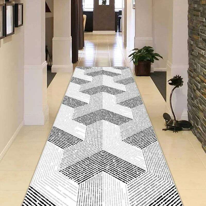 Modern Geometric Abstract Runner Rug Black White Diagonal Line Design Minimalist Style Perfect for Hallway Corridor Home Decor H260226