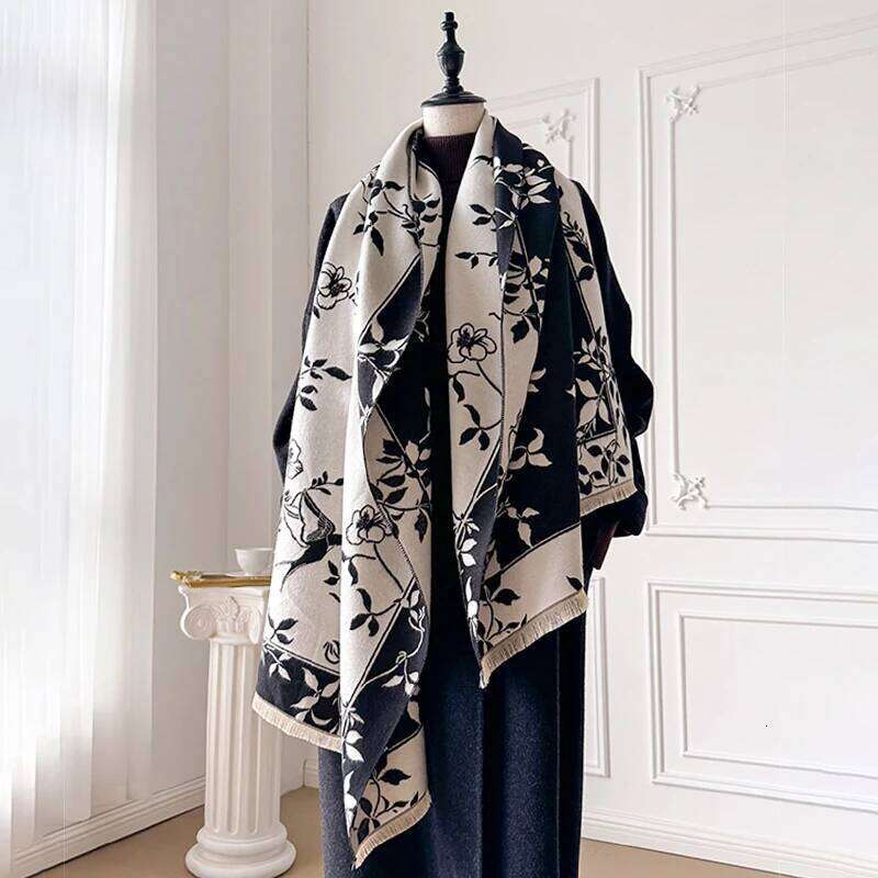 New Winter Cashmere Scarf for Women Camellia Shawl Wrap Female Pashmina Luxury Brand Poncho Thick Blanket Warm Bufanda Echarpe Z260226