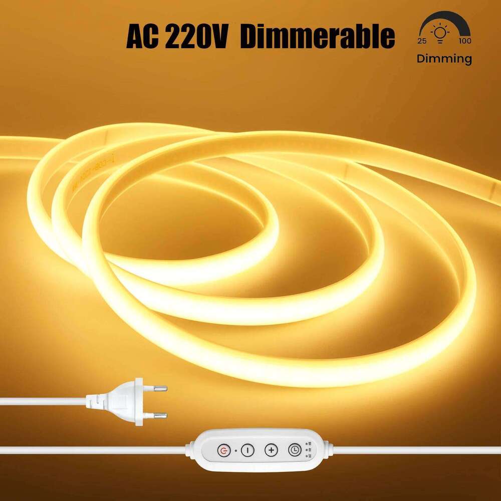 AC 220V Timing Dimmable COB Neon LED Strip EU Plug 288LEDs/M Waterproof Flexible Light for Living Room Party Home Decoration Z260226