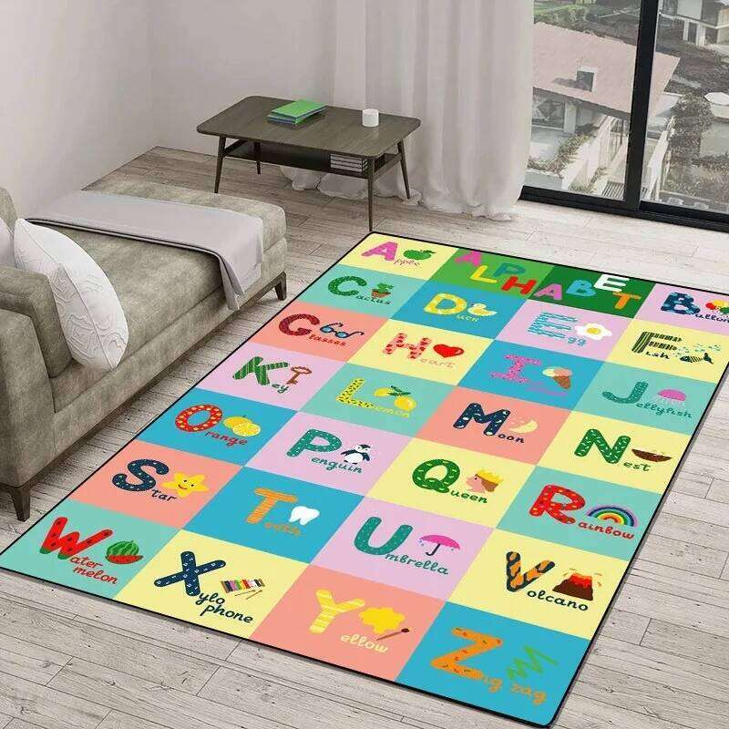 Lettered Carpet - Children's Colorful Educational Mat Suitable for Living Room Bedroom Playroom Kitchen Bathroom Floor Carpeting H260226