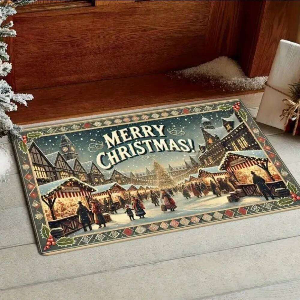 VIKAMA Christmas Cartoon Retro Print Mat, For Entrance, Kitchen Bathroom. Non-Slip, Dirt-Proof & Washable Carpet, Home Decor H260226