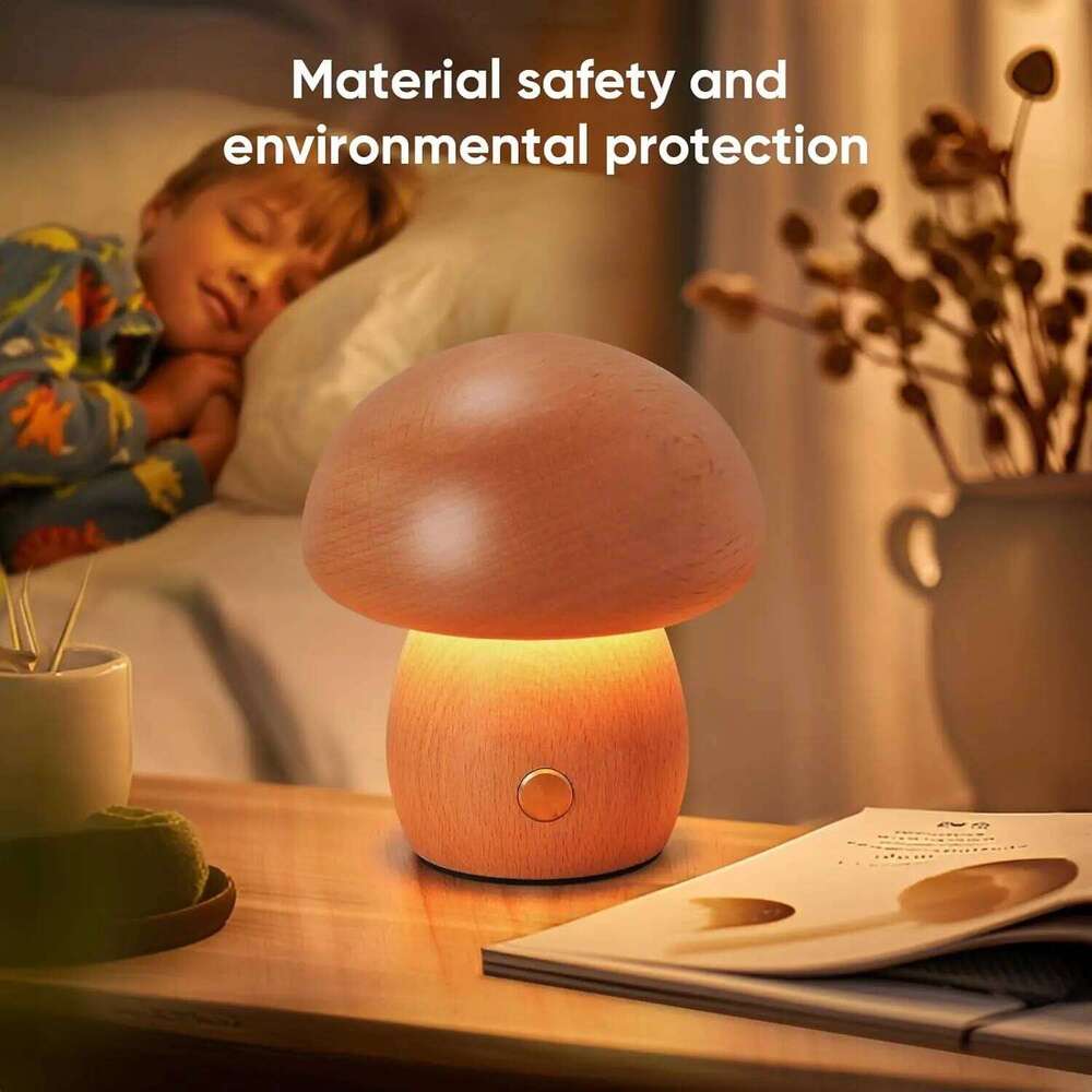 Lamp, Rechargeable Touch Control Mushroom Night Light, Portable Dimmable Wooden Lamp for Kids Room, Bedroom Z260227