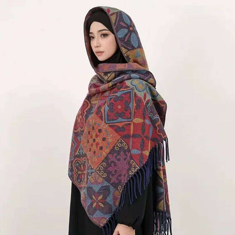 Vintage Ethnic Print 65x180cm Fringe Scarf Middle East Style Faux Cashmere Shawl for Photography and Winter Warmth Z260226
