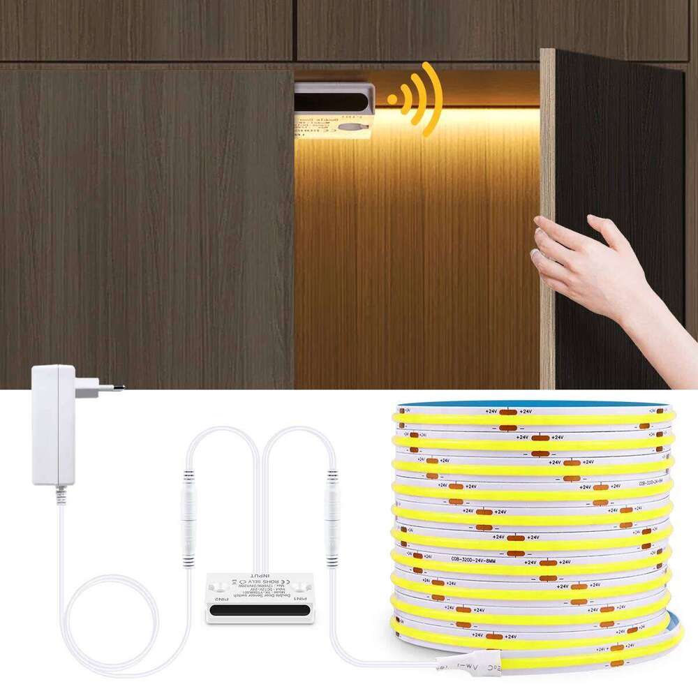 Motion Led COB Light Strip 24V Door Sensor Switch Auto ON/OFF Diode Tape ruban led for Cabinet Wardrobe Kitchen Z260226