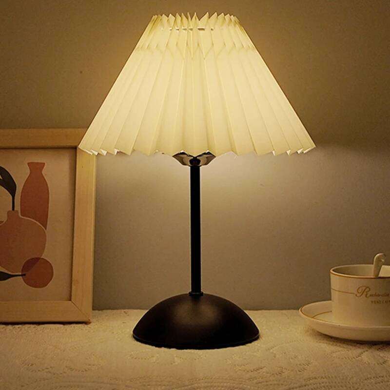 Nordic Bedroom Bedside Desk Lamp Home Fabric Lampshade Dining Bar Table Lamps USB Pleated Atmosphere Light Indoor Decoration Z260227