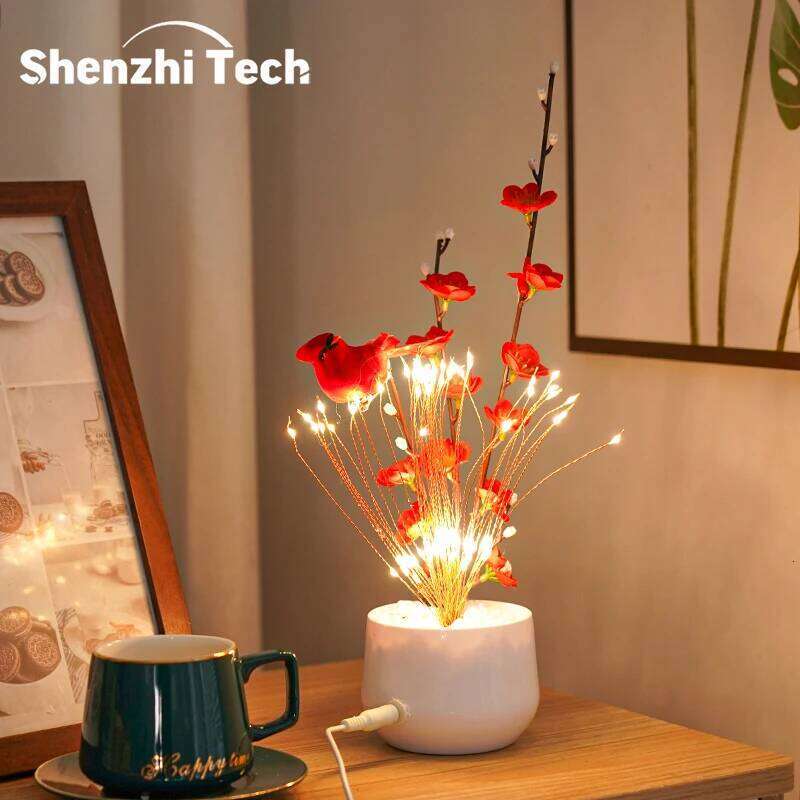 LED and Flower Table Lamp, Lily Color Bird Potted Tree Lights, for Holiday Valentine'S Mother Day Gifts Home Decor Z260227
