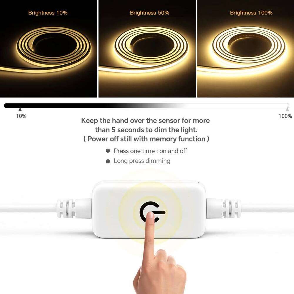 Newest 24V Touch Sensor Dimmable Pure Silicone Neon Lights COB LED Strip 280leds/m Self-adhesive Under Cabinet Light For Kitchen Z260226