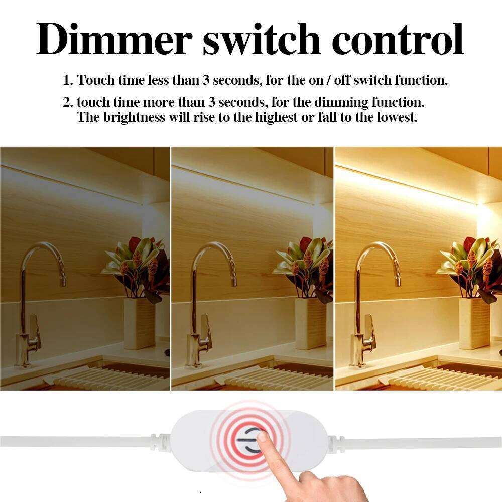 DC 5V USB Touch Dimmer COB Strip Lights 320LEDs/M Red/Ice Blue/Green/Pink/White Kitchen Room Decor Flexible LED Tape Lamp Z260226