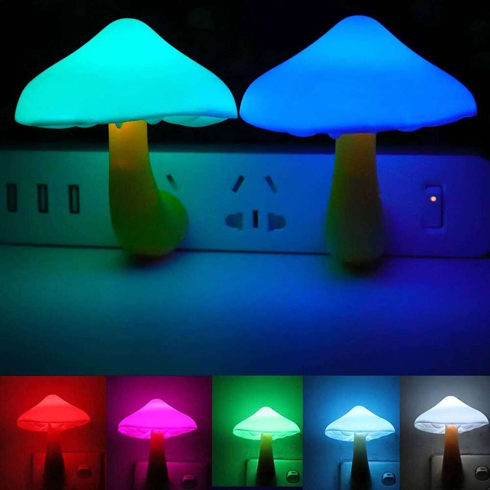 2 Mushroom LED Night Lights Romantic Light Sensor Plug-in Wall Lamps 7 Color Z260227