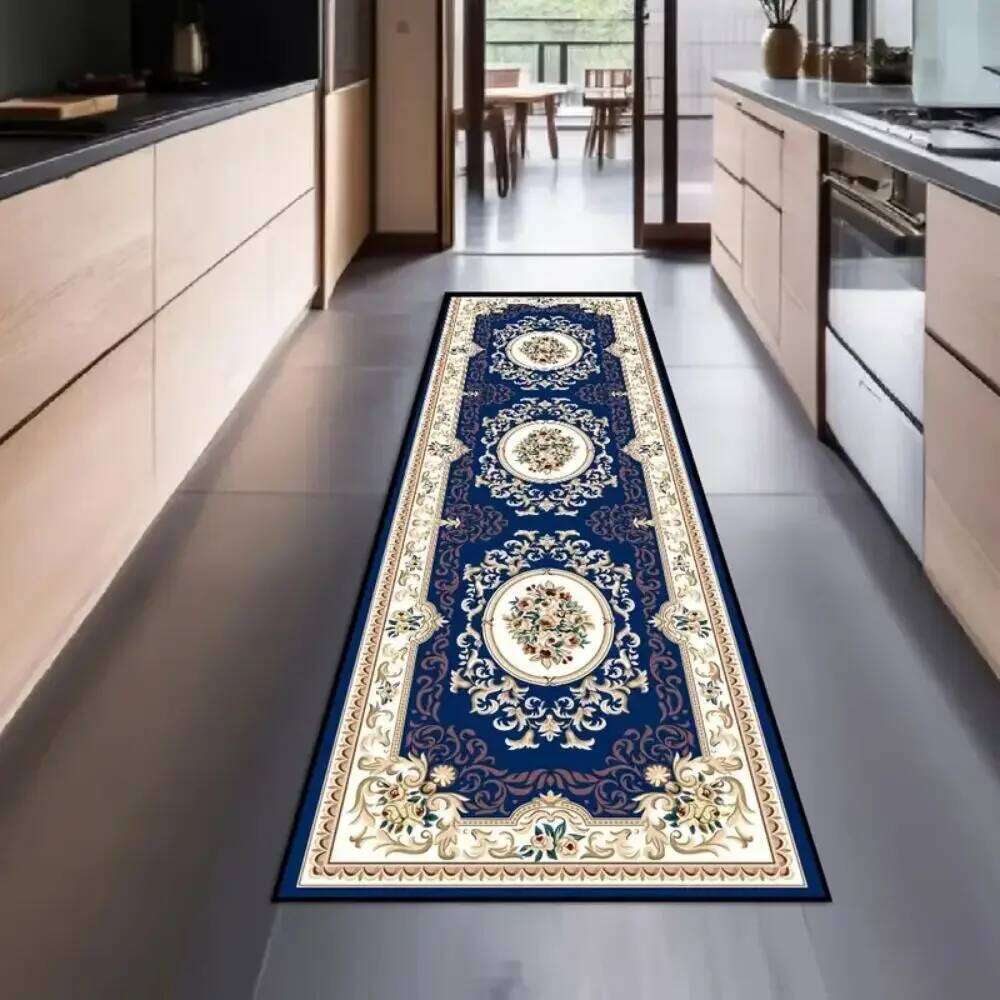 Vintage Boho Runner Rug Teal Pattern Carpet for Luxury Hallway Cozy Corridor Bright Entryway Contemporary Home Decor H260226