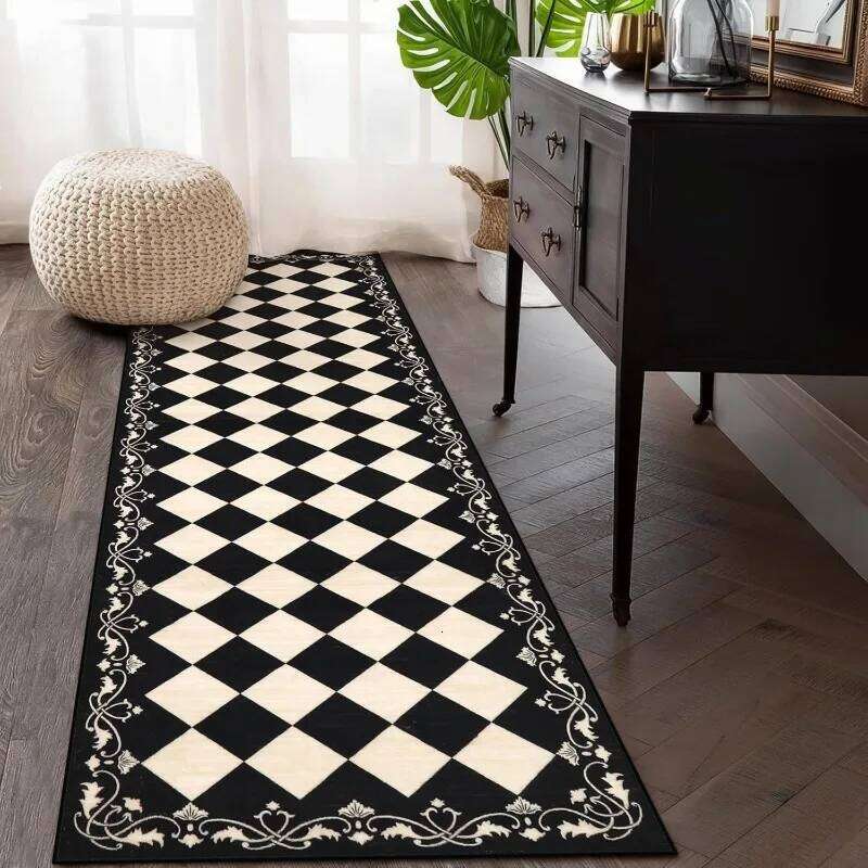 Geometry Checkerboard Runner Rug Modern Minimalist Home Decor Carpet Soft Non-Slip Floor Mat for Hallway Living Room Bedside H260226
