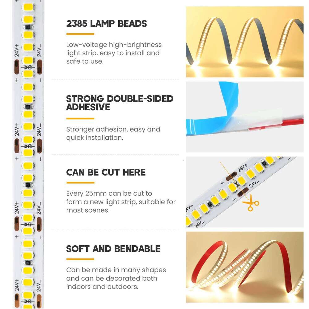 DC12V 24V Strip 5m 10m 2835 Ribbon Diode Tape 120 240LEDs/m Flexible LED Lights Warm Cool White Waterproof TV Backlight Z260226