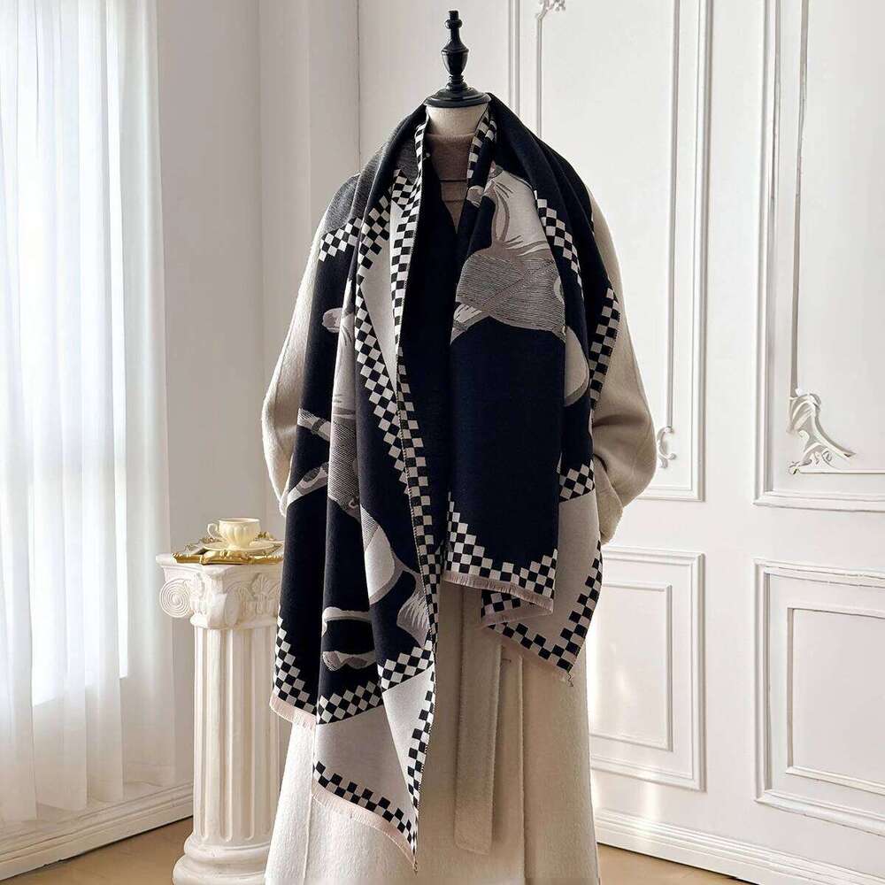 Luxury Women's Thick Faux Cashmere Scarf - Winter Warm Vintage Plaid Warhorse Print Soft Shawl for Travel & Daily Wear Z260226
