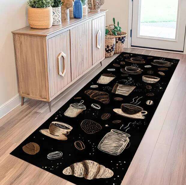 Washable Latte Espresso Theme Carpet Area Non Slip Kitchen Runner Coffee Rug H260226
