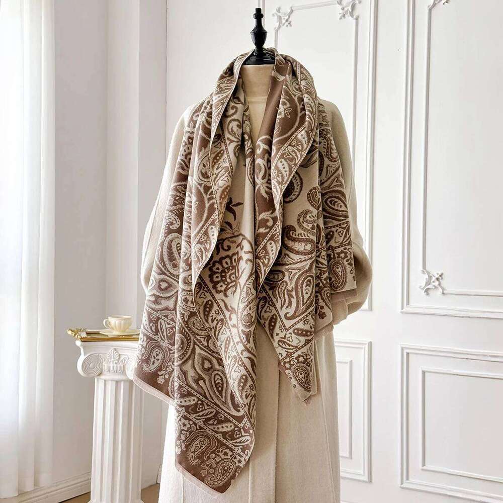 New Retro Style Women's Winter Warm Cashmere Scarf Double Sided Castle Print Pashmina Shawl, Blanket Poncho Foulard Z260226