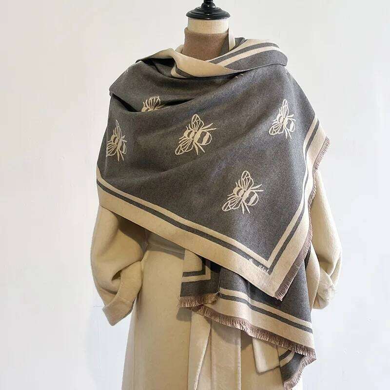 Luxury Winter Cashmere Scarf Women New Design Warm Pashmina Blanket Bees Scarves Female Shawl Wraps Thick Foulard Bufandas Z260226