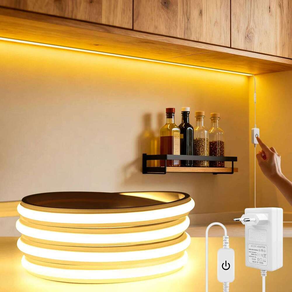 Newest 24V Touch Sensor Dimmable Pure Silicone Neon Lights COB LED Strip 280leds/m Self-adhesive Under Cabinet Light For Kitchen Z260226