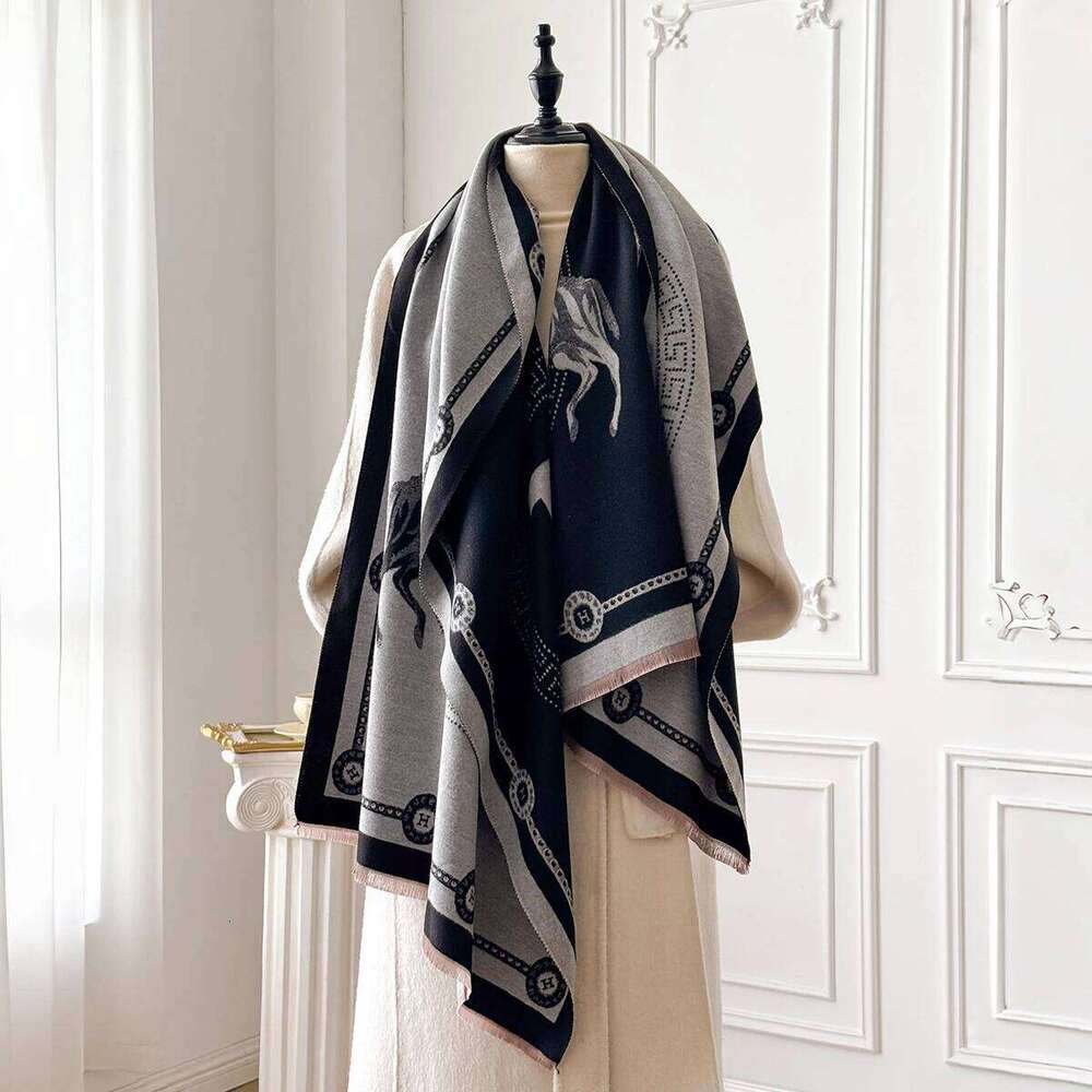2025 New Women's Horse Print Faux Cashmere Fall Winter Thickened Fashion Warm and Versatile Scarf Shawl Z260226