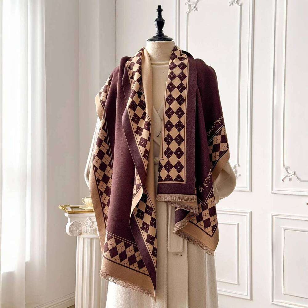Luxury Plaid Winter Warm Cashmere Women Tassel Wrapped Travel Cloak Blanket Large Shawl Windproof Scarf Z260226