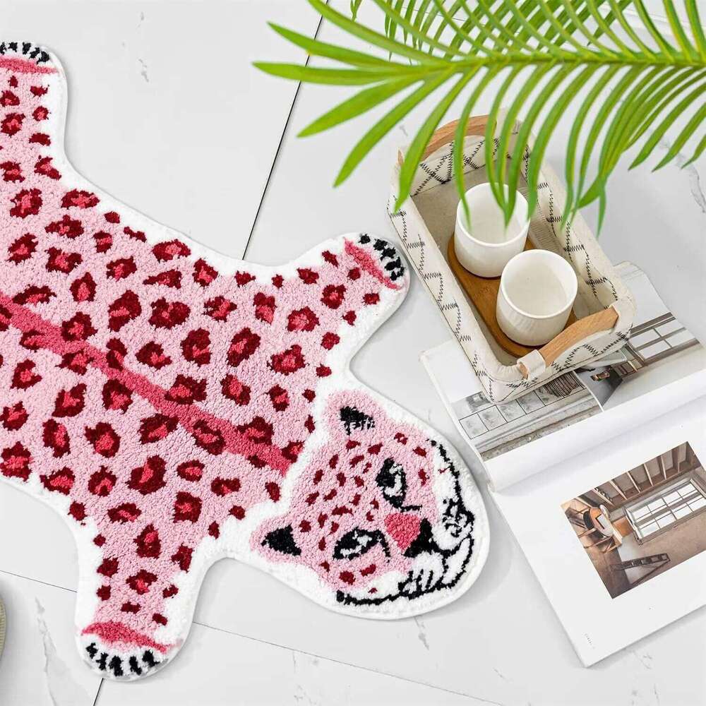 VIKAMA Cartoon Leopard Pattern Striped Animal Print Floor Mat, Soft And Absorbent, For Bathroom, Living Room Carpet Home Decor H260226