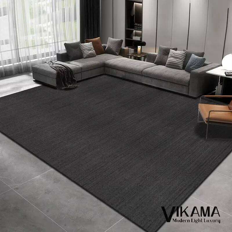 VIKAMA Solid Color Light Luxury Carpet Black Living Room Home Decoration Minimalist Style Bedroom Washable Floor Mat H260226