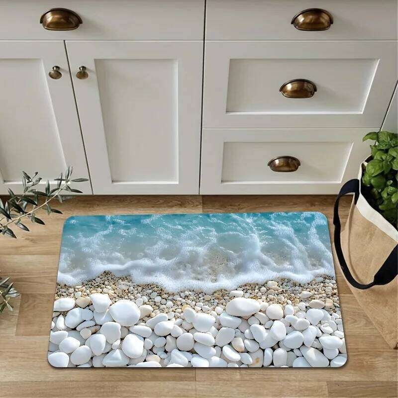 Coastal Beach Pebble Wave Pattern Carpet Mat Rug Home Decoration Non-Slip for Kitchen Entryway Living Room Bedroom H260226