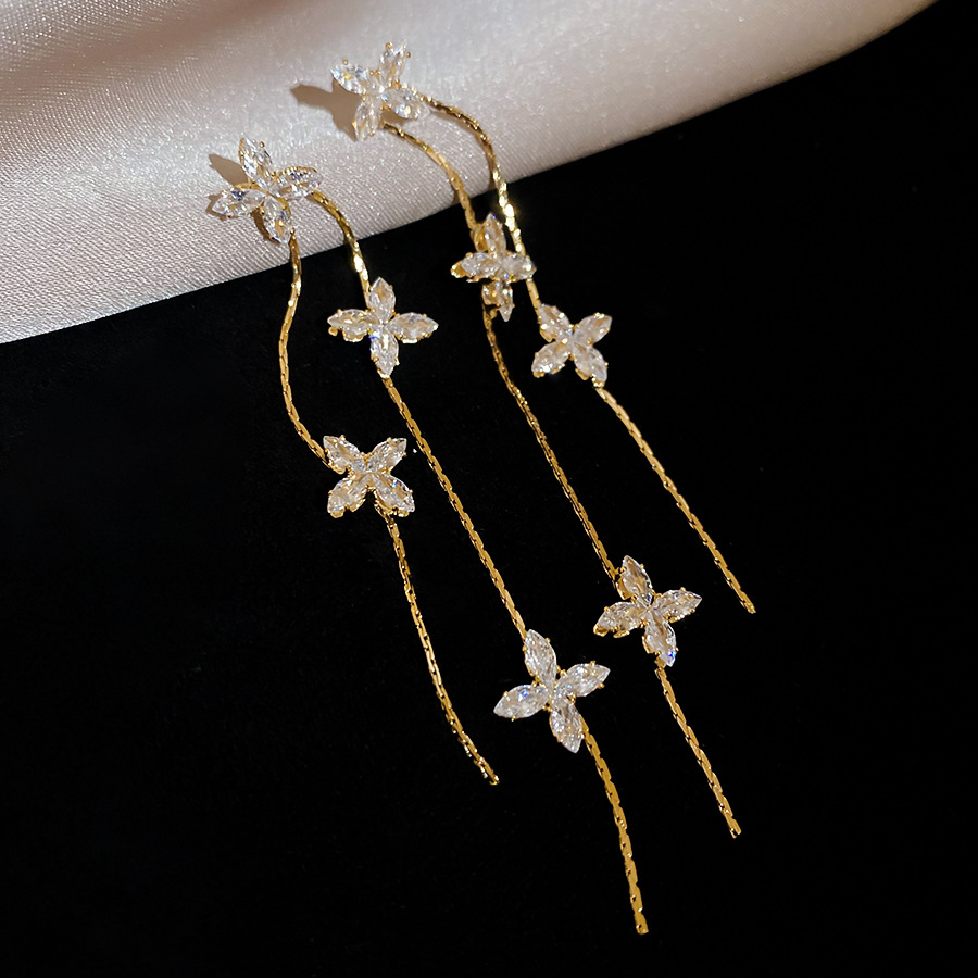 18K real gold plated silver needle zircon flower exquisite elegant niche earrings, light luxury and high-end feel, women's earrings - view 6