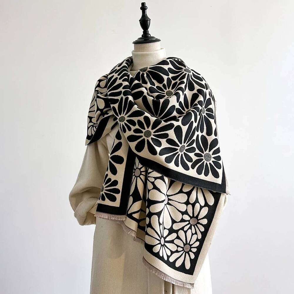 Women's Luxury Faux Cashmere Scarf Thick Warm Winter Floral Print Soft Pashmina Shawl for Travel And Daily Use Z260226