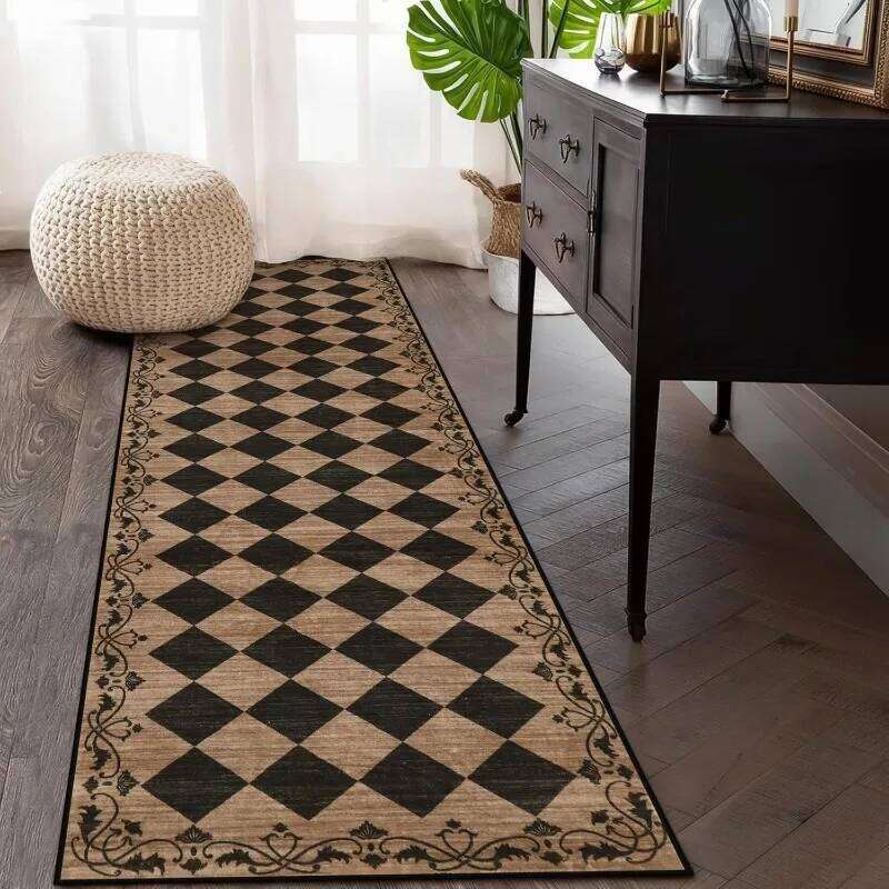 Geometry Checkerboard Runner Rug Modern Minimalist Home Decor Carpet Soft Non-Slip Floor Mat for Hallway Living Room Bedside H260226