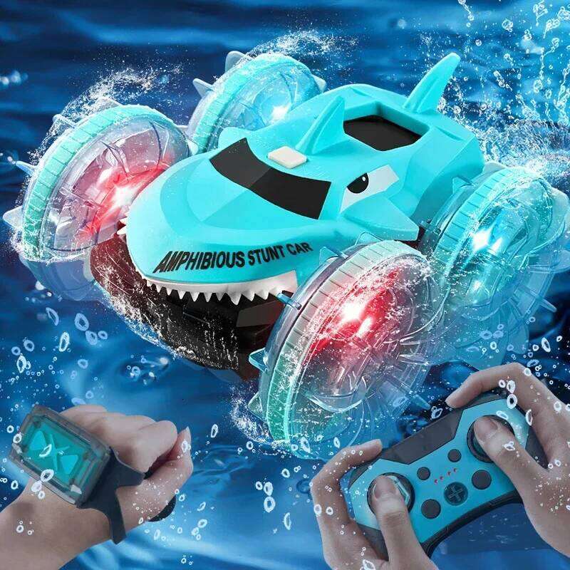 2.4G Amphibious RC Gesture Sensing Double-Sided Stunt Car Remote Control Shark Vehicle with Light Boy Toy Kid Christmas Gift H260227