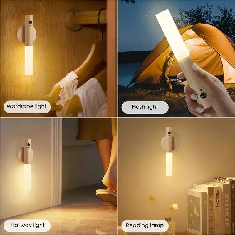 Smart Motion Sensor Night Light LED Rechargeable Magnetic Wall Lamp Portable for Hallway Bedroom Stairs Bathroom Cabinets Decor Z260227