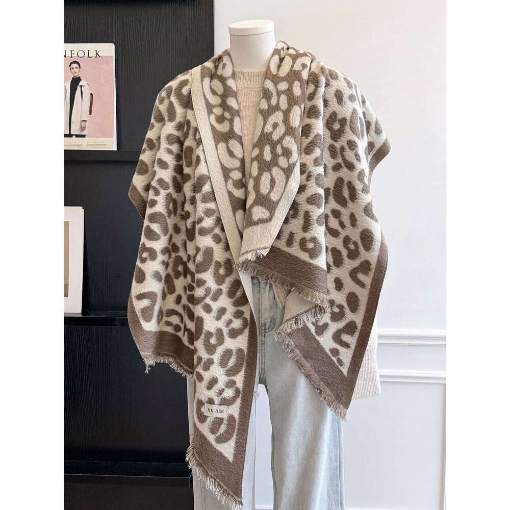 Winter Unisex Faux Cashmere Leopard Print Scarf Stylish Patterns Irregular Design Double-Sided Wear Warm Texture Versatile Z260226