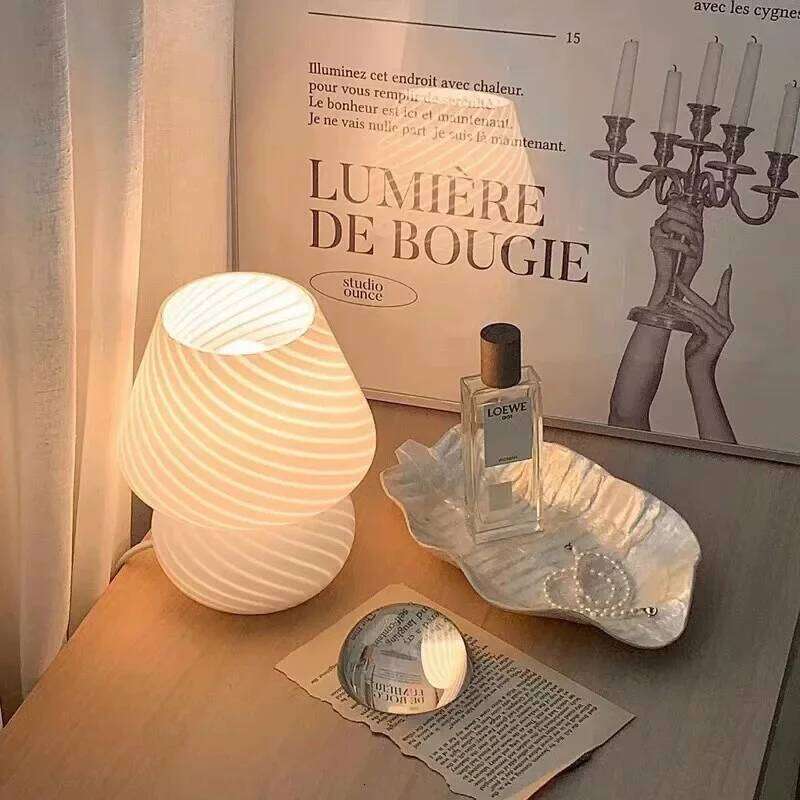 Glass Table Lamp Mushroom Desk Lamps Bedroom Bedside Desktop Decorative Room Night Light Modern Minimalist Atmosphere Led Lights Z260227