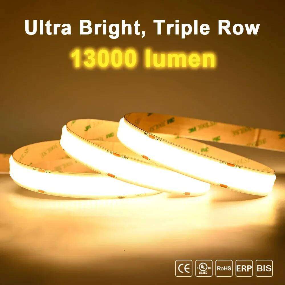 3 Row 2600lumen/m COB LED Strip Lights 960 LEDs/m Flexible Dimmable Led Tape Ribbon RA90 3000K 4000K 6500K DC24V Linear Lighting Z260226