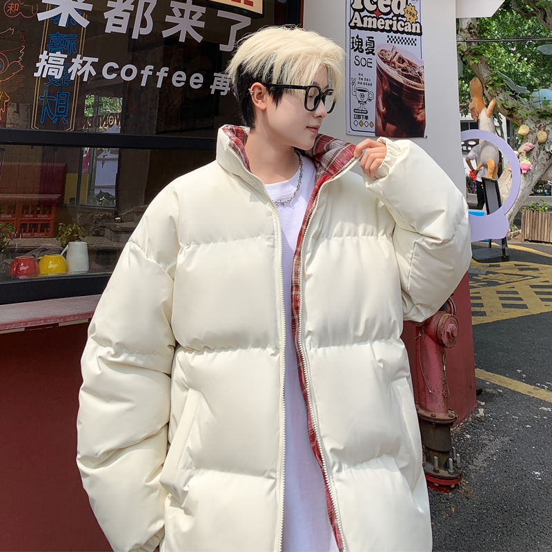 Men's 2026 New Winter Plaid Stand Collar Puffer Jacket, Fleece Lined Thickened Warm Cotton Padded Coat