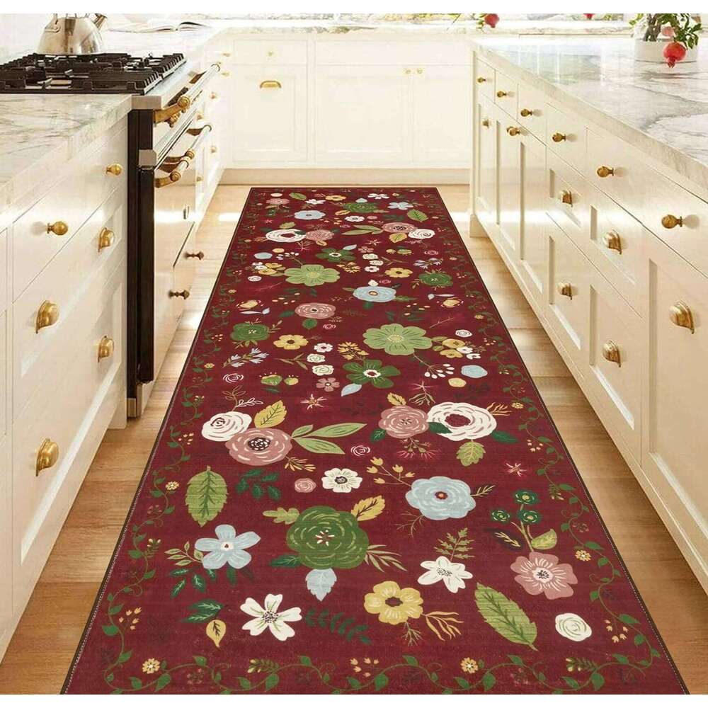 Non Slip Washable Floral Pattern Runner Rug Multi Color Flower Design Mat for Kitchen Hallway Corridor Home Decor Floor Carpet H260226