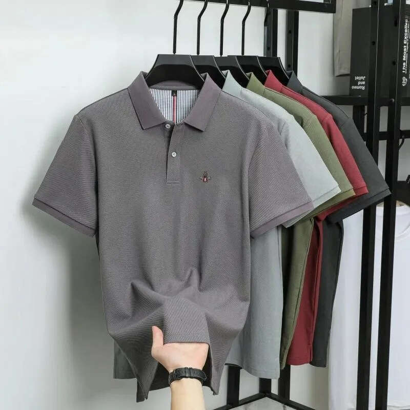 Men's Shirt Bee Embroidery Polo Multi-color Options Waffle Texture Fabric For Breathability Lapel Button Design Suitable For Business Commute Clo