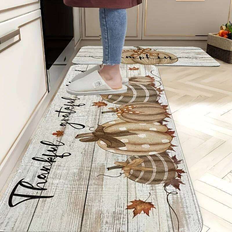 Pumpkin Kitchen Soft Non Slip Flannel Dining Living Room Mat Easy To Clean Perfect for Families and Thanksgiving Parties H260226