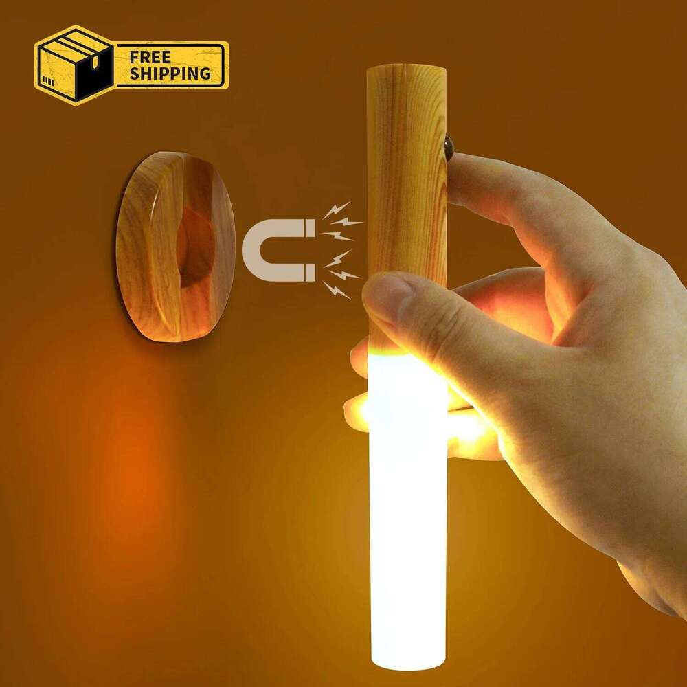 Intelligent Motion Sensor USB Rechargeable Wooden Magnetic LED Lamp Human Induction Cabinet Wardrobe Lighting Night Light Z260227